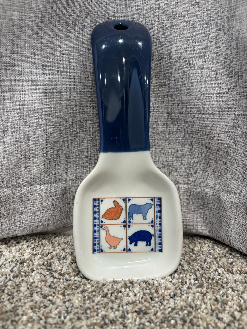 Otagiri Japan Ceramic Spoon Rest with Farm Animal Motif Goose Rabbit Cow Pig